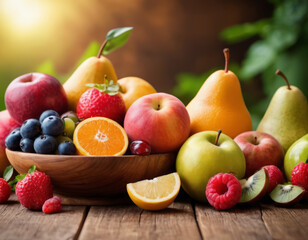 Naklejka na ściany i meble Sunlit Assortment of Fresh, Colorful Fruits