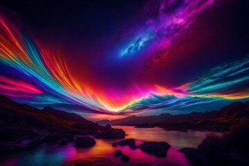 Craft a vivid digital canvas where neon hues explode in a symphony of color, painting a mesmerizing dreamscape