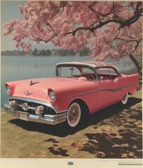 Vintage retro style car poster, banner, poster with American old cars
