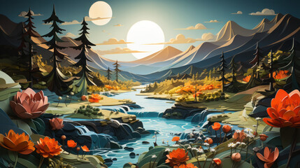 Captivating Natural Wonders: Explore Majestic Peaks, Serene Lakes, and Tranquil Forests Amidst Enchanting Sunsets and Breathtaking Landscapes, generative AI