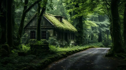 A Small House Nestled in a Forest