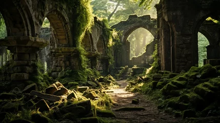 Foto op Plexiglas A Path Through a Forest With Mossy Rocks © Pavlo