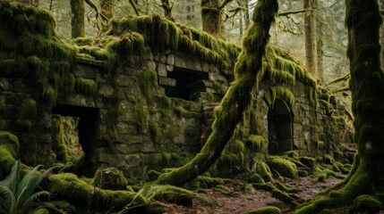 Moss Covered Building in the Middle of a Forest