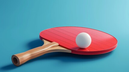 Incorporating the concepts of sport and game competition, a 3D vector representation of a table tennis racket with a ball, symbolizing ping-pong