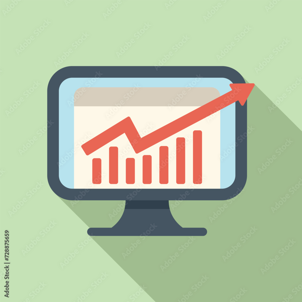 Poster monitor data finance icon flat vector. digital chart. work team job