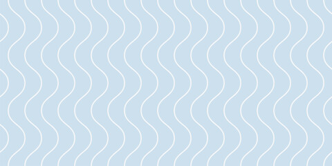 Simple light blue curvy wavy lines pattern. Vector seamless texture with thin vertical waves, stripes. Modern abstract minimal background, water surface illustration. Repeating minimalist geo design