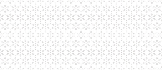 Subtle geometric floral pattern. Vector ornamental seamless texture in traditional oriental style. Abstract luxury ornament with flower shapes. Elegant gray and white background. Repeated geo design