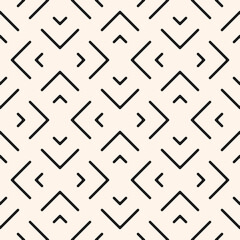 Subtle vector geometric seamless pattern with lines, arrows, grid, lattice. Stylish minimal abstract black and white graphic ornament. Simple modern minimalist background texture. Repeat geo design