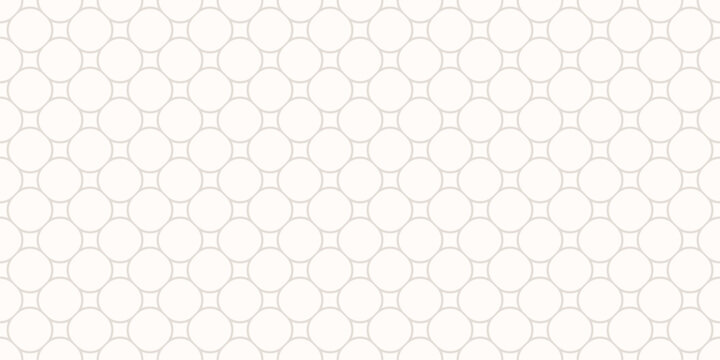 Subtle circle mesh texture. Vector minimalist seamless pattern with circular grid, thin curved lines, lattice, net. Simple geometric background. Elegant minimal light gray ornament. Repeated design