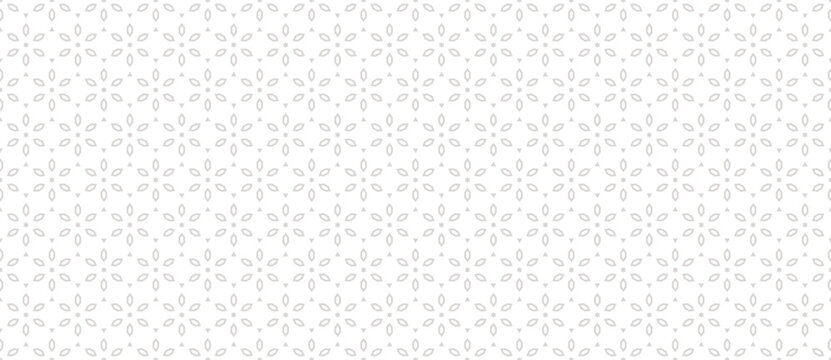 Subtle geometric floral pattern. Vector ornamental seamless texture in traditional oriental style. Abstract luxury ornament with flower shapes. Elegant gray and white background. Repeated geo design