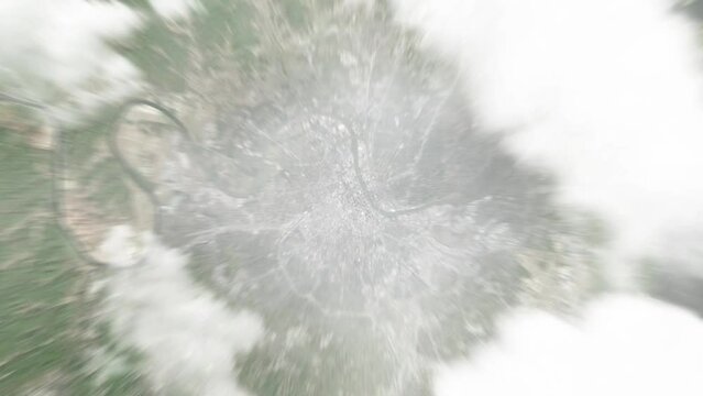 Earth zoom in from space to Nashville, USA. Followed by zoom out through clouds and atmosphere into space. Satellite view. Travel intro. Images from NASA