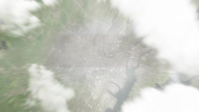 Earth zoom in from space to Newark, USA. Followed by zoom out through clouds and atmosphere into space. Satellite view. Travel intro. Images from NASA