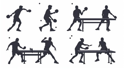 A collection of silhouettes depicting table tennis players
