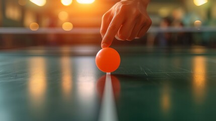 A banner featuring a hand holding a ping pong racket, striking the ball above the table