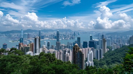 Fototapeta na wymiar Victoria Peak, situated on the western half of Hong Kong Island in China, is a prominent hill. Locally known as The Peak, it is also referred to as Mount Austin