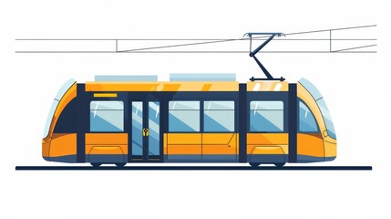 A flat vector icon depicting a light rail transit with a pantograph, suitable for transportation apps and websites