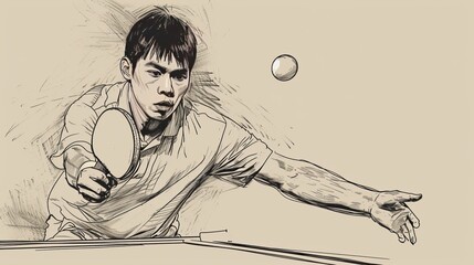 A line art depiction of a ping pong player