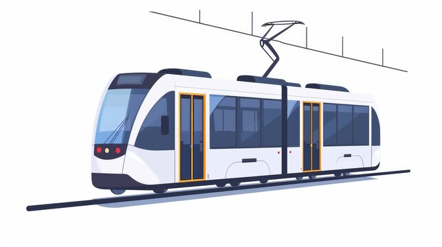 recommend clip art: A flat vector icon depicting a light rail transit with a pantograph, suitable for transportation apps and websites