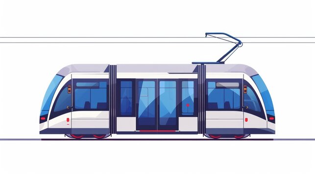 A flat vector icon depicting a light rail transit with a pantograph, suitable for transportation apps and websites