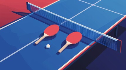 A vector illustration depicting a ping pong poster template featuring a table and rackets for ping-pong - obrazy, fototapety, plakaty