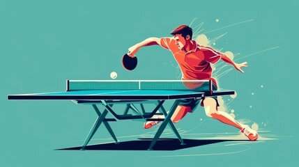 A vector illustration of a stylized table tennis player, representing the athlete in action during a game of ping pong or table tennis