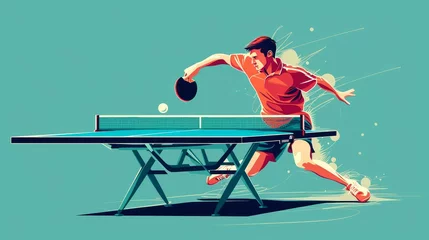Foto op Canvas A vector illustration of a stylized table tennis player, representing the athlete in action during a game of ping pong or table tennis © Orxan