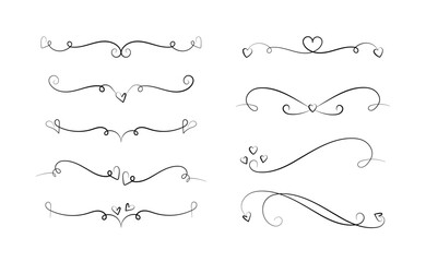 set of outline border with valentine heart, ornament divider for business, scrapbook, card, frames template 