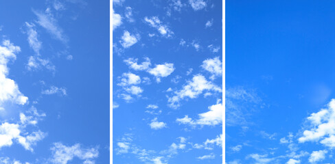 blue-sky vertical with some clouds on afternoon. set of white clouds on blue sky background