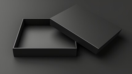 Minimalist Black Product Box Template: Opened and Closed Mockup Illustration