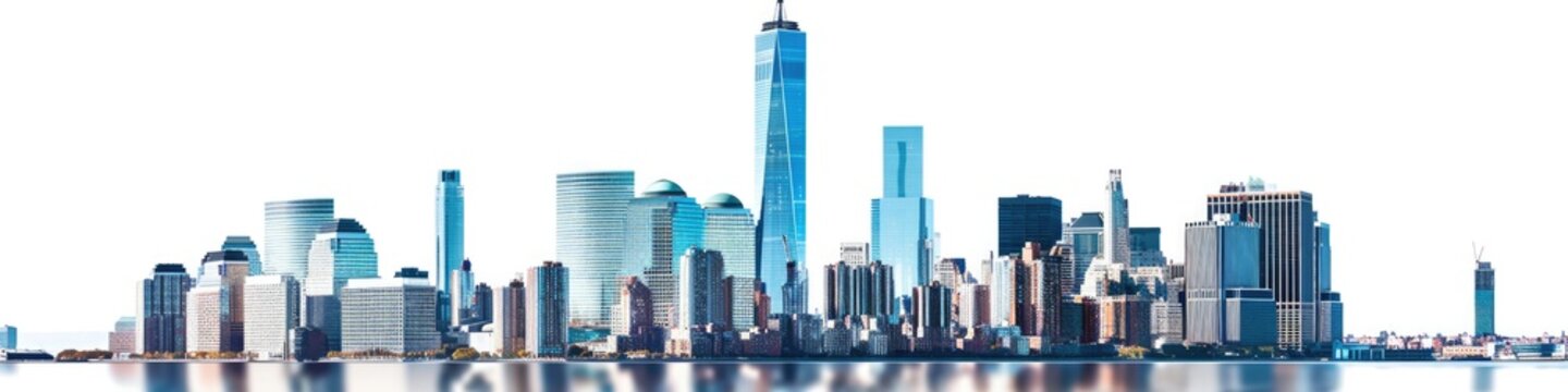 New York City Skyline: One World Trade Center and Skyscrapers on Isolated White Background