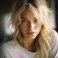 Fototapeta premium AI-Generated Portrait of a Stunning Blonde Woman with Blue Eyes