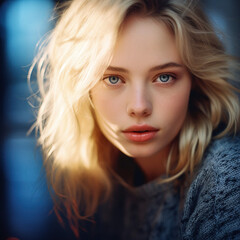 Naklejka premium AI-Generated Portrait of a Stunning Blonde Woman with Blue Eyes