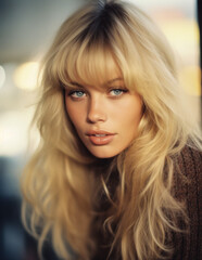 Fototapeta premium AI-Generated Portrait of a Stunning Blonde Woman with Blue Eyes