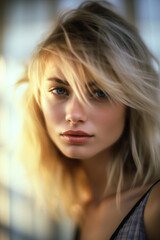 Fototapeta premium AI-Generated Portrait of a Stunning Blonde Woman with Blue Eyes