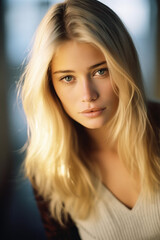 Naklejka premium AI-Generated Portrait of a Stunning Blonde Woman with Blue Eyes