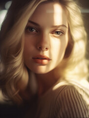AI-Generated Portrait of a Stunning Blonde Woman with Blue Eyes