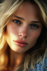 Fototapeta premium AI-Generated Portrait of a Stunning Blonde Woman with Blue Eyes