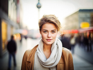 AI-Generated Image - Portrait of a Beautiful Smiling Young Woman in Berlin with Fernsehturm Background