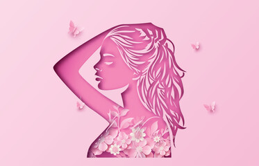 Elegant Woman with Floral Hair — Women's Day Pink Design