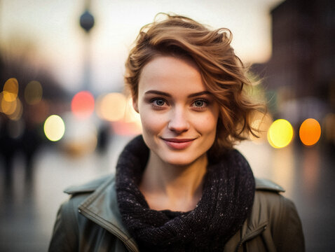 AI-Generated Image - Portrait of a Beautiful Smiling Young Woman in Berlin with Fernsehturm Background