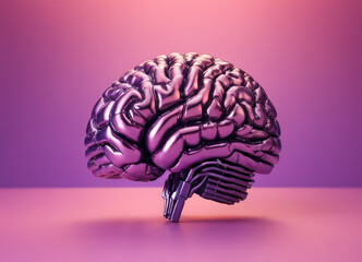 Metallic Purple Brain Model on Purple Background