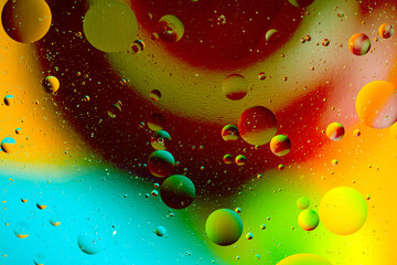 Colorful artistic of oil drop floating on the water. Abstract colors water bubbles background. holiday light background. oil drops on the water surface