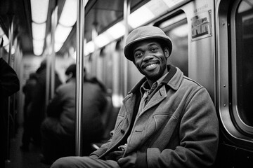 Fototapeta na wymiar AI-Generated Smiling Man in Subway