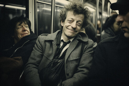 AI-Generated Joyful Subway Rider