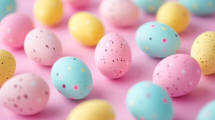 Fototapeta na wymiar Colorful cute Easter eggs dyed in bright pastel colors