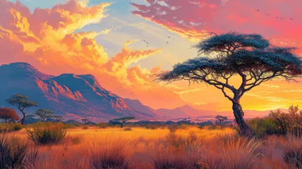 Fototapeten african landscapes illustration generative ai © Kelly