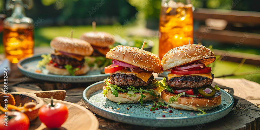 Poster mini burgers on the plate. small burgers