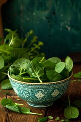 Spinach in a bowl. Generative AI