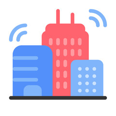 Connected smart city icon with flat color style