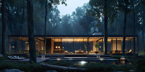 Obraz premium Modern luxury villa exterior in minimal style